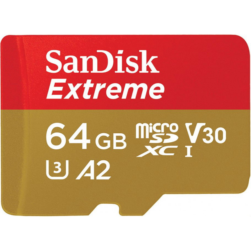 SanDisk Extreme R170/W80 microSDXC 64GB Kit, UHS-I U3, A2, Class 10