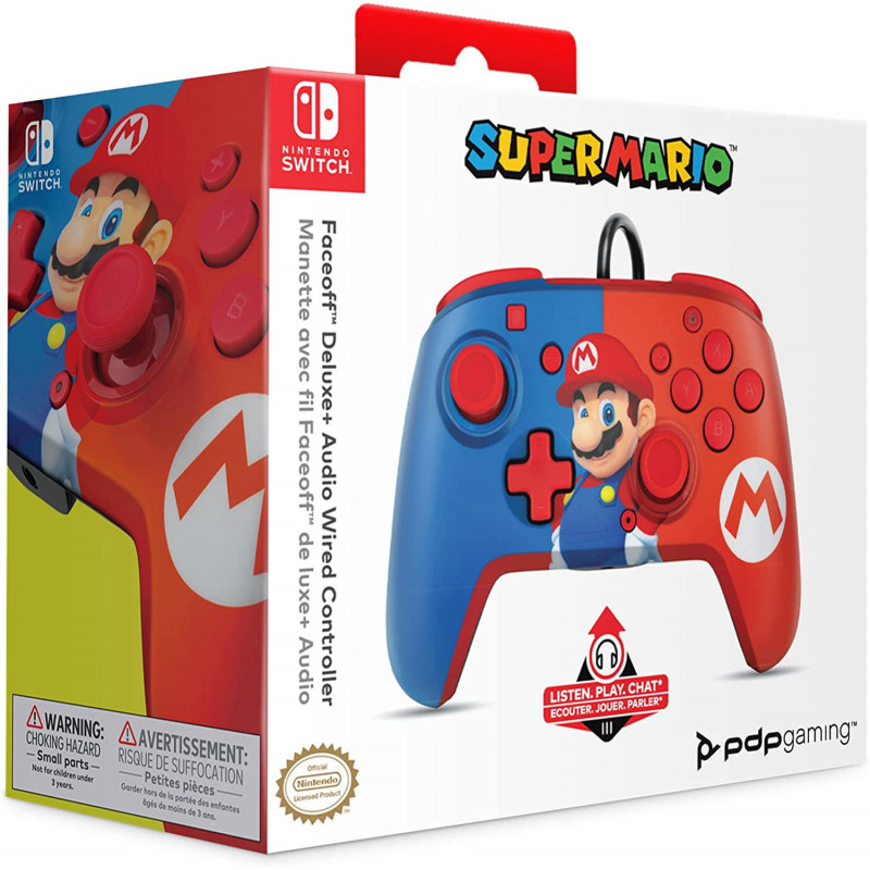 Faceoff Deluxe Wired Pro Controller for Nintendo Switch (Red/Blue Mario)