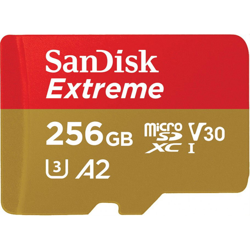 SanDisk Extreme R190/W130 microSDXC 256GB Kit, UHS-I U3, A2, Class 10