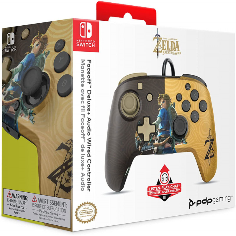 Faceoff Deluxe Wired Pro Controller for Nintendo Switch Zelda Breath of the Wild (Gold / Black)