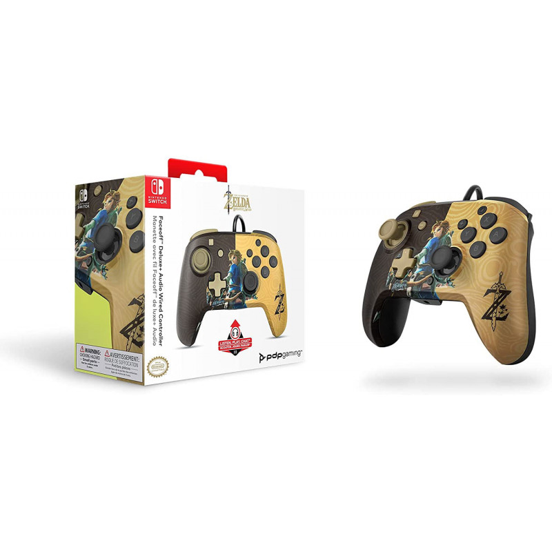 Faceoff Deluxe Wired Pro Controller for Nintendo Switch Zelda Breath of the Wild (Gold / Black)