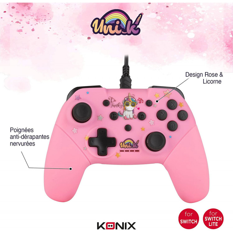 Konix Unik Switch Wired Controller for Nintendo Switch (Be Funky Pink)