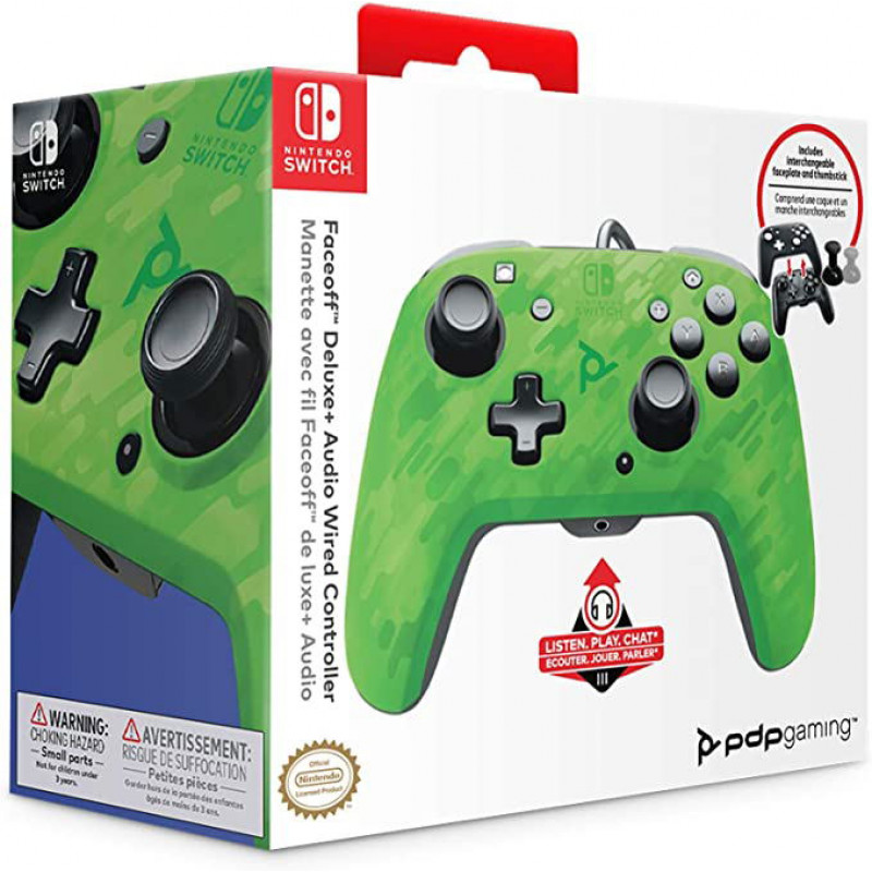 PDP Gaming Faceoff Deluxe Wired Controller for Nintendo Switch (Green Camo)