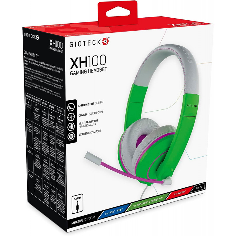 Gioteck XH-100S Stereo Gaming Headset for PS4 / Xbox One / Nintendo Switch (Green/Pink)