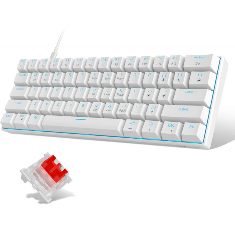 MageGee STAR61 Wired Mechanical Keyboard Blue Backlight (White) - Red Switch