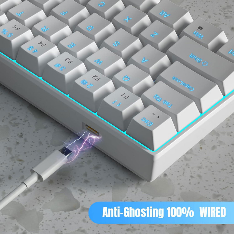 MageGee STAR61 Wired Mechanical Keyboard Blue Backlight (White) - Red Switch