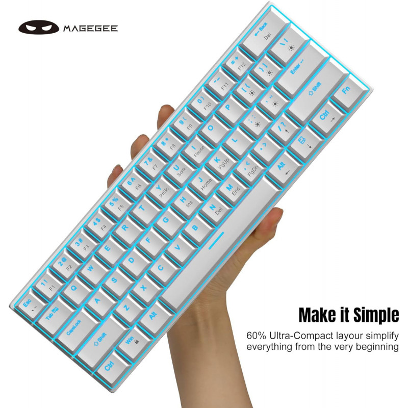 MageGee STAR61 Wired Mechanical Keyboard Blue Backlight (White) - Red Switch