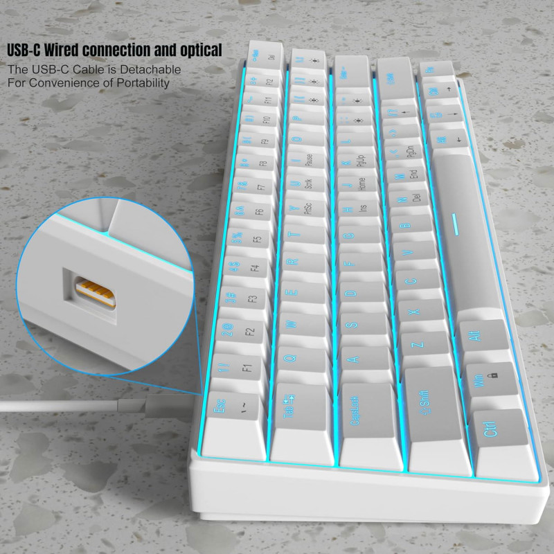 MageGee STAR61 Wired Mechanical Keyboard Blue Backlight (White) - Red Switch